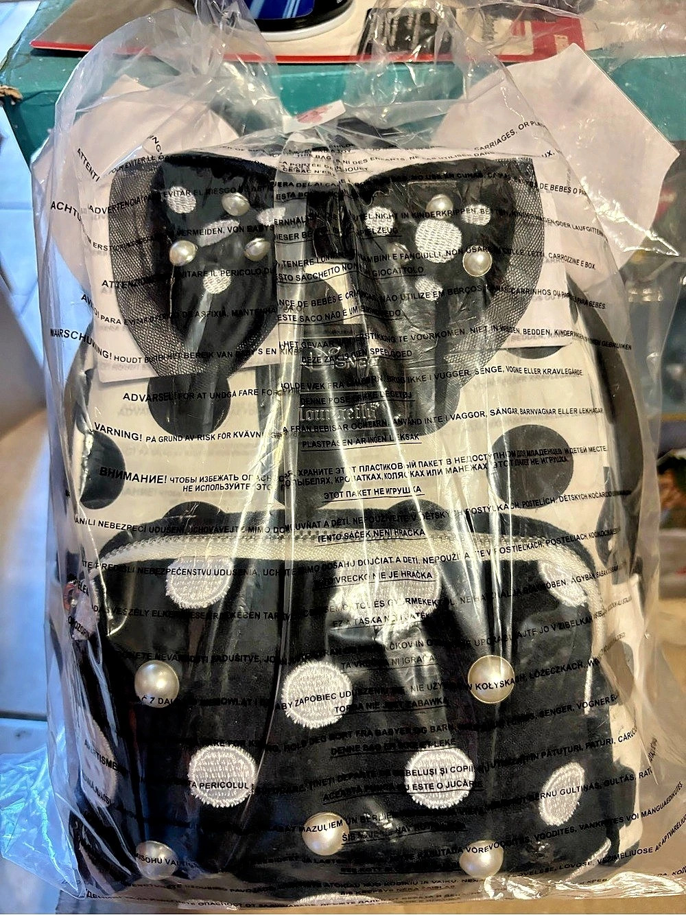 Polka Dot Mini mouse backpack in Black & White